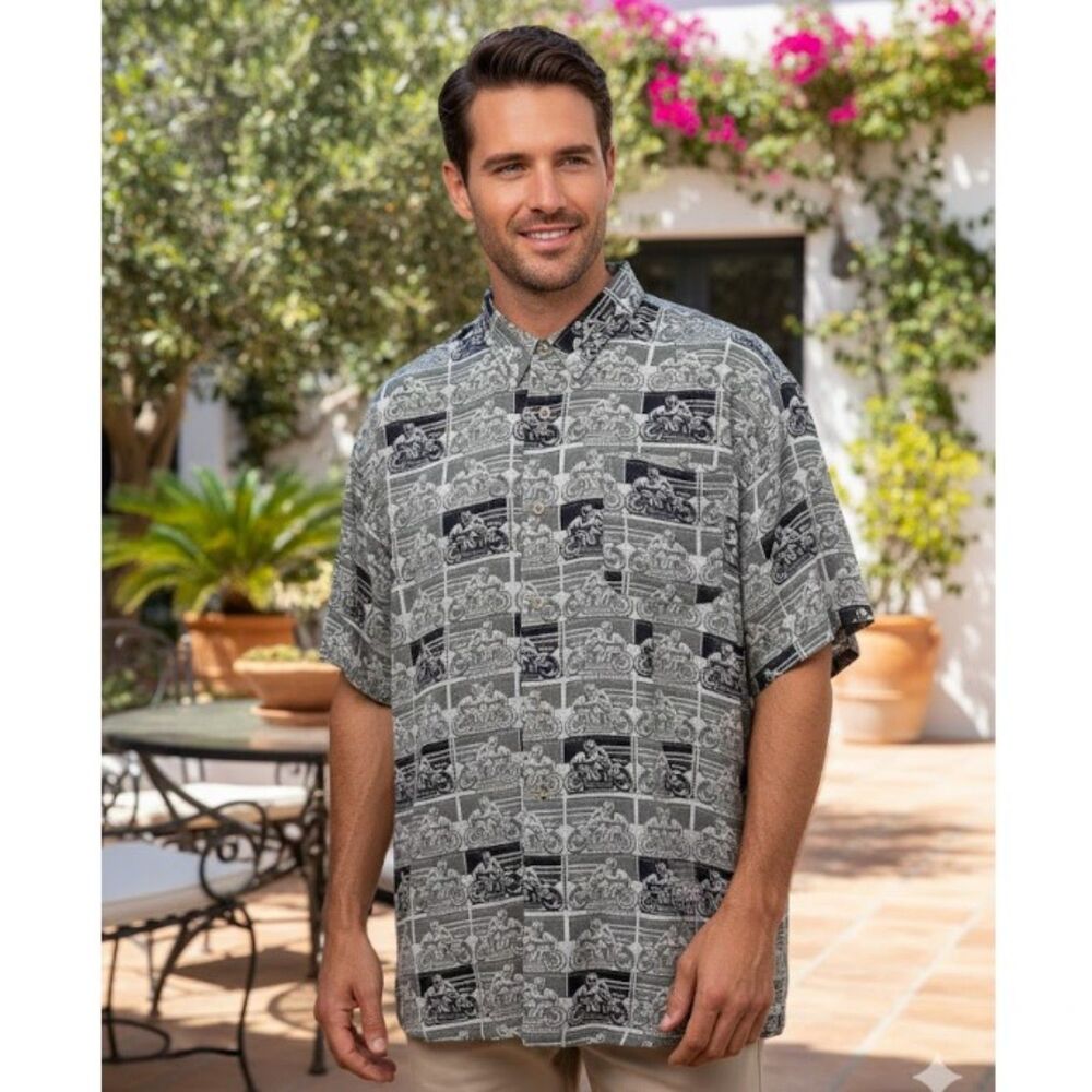 BDOWNBRAND Button Front Shirt 2XL Vintage Motorcycle Graphic Casual Streetwear